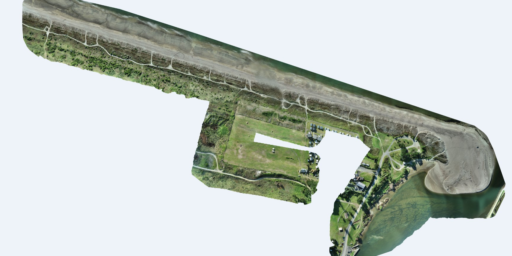 image from survey drone of Thornton Beach Holiday Park